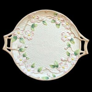 Fitz & Floyd Platter Bluebirds Pattern 14" Round Tray Dogwood Blossoms 1990